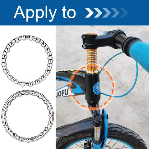 Bike Headset Bearings Set Four Pieces Caged Bearings With Twenty Ball Bearings Each For One And One Eighth Inch Mountain MTB Bikes Smooth Rolling Durable Stainless Steel applied to bike fork