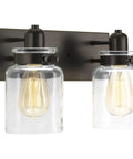 Super Cool Antique Bronze Farmhouse Two Light Bath Vanity Light With Clear Glass Shades Bringing Warm Vintage Glow