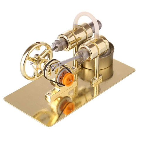 Stirling Engine Kit DIY Assembly Hands On Generator Model For Physical Experiments Premium Metal Build With Golden Finish Easy To Assemble Educational Toy For Makers And Students, gold metal model on base