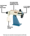 Knockout Performance 6 By 79 Inch Belt Grinder with 4 HP motor and dust collection system for metalwork precision.