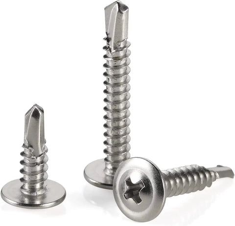 Bad Boys Self Drilling Screws Assortment Kit Packing 404 Pieces Of Tough Stainless Steel Tapping Fasteners, featuring hex head and wafer style screws.
