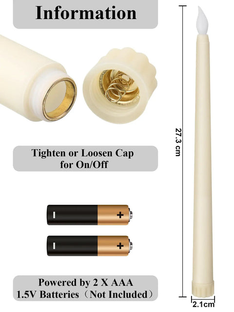 36 Piece Flameless Taper Candles Set With Flickering LED Light showing battery compartment details