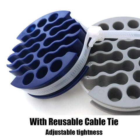 Heavy Duty Network Cable Organizer Wire Comb Kit With Hook And Loop Straps For Slick And Dead Straight Cat5 Cat6 Data Center Server Room Wire Manage No Fuss Daily Grind Fixer, blue and gray cable comb with reusable tie.