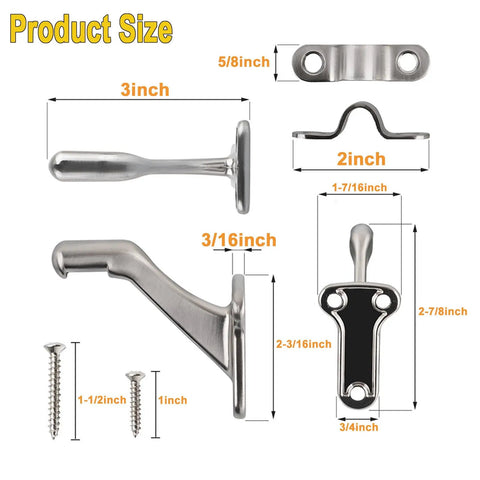 Heavy Duty Zinc Alloy Handrail Brackets for Indoor Stairs with screws, satin nickel finish, and dimensions shown