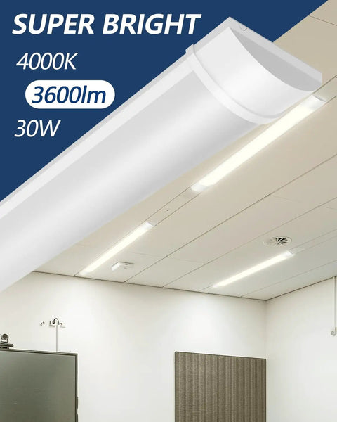 3ft LED Shop Light Fixture 30W Tube 3600 Lumens 4000K Neutral White Ceiling Light in a modern office ceiling