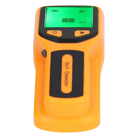 Greensen Stud Finder Wall Scanner 5 in 1 with HD LCD Display for Wood & AC Wire Detection (Yellow) close-up view.