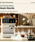 Straight Fire Smart Fully Automatic Espresso Machine Loaded With A Built In Conical Burr Grinder And Twenty Five Precision Settings For Brewing Hot And Cold Brew Coffee Right At Home Daily with steam wand and coffee glass.