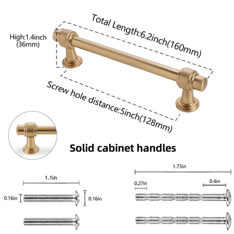 Diagram of 5 Inch Center-To-Center Champagne Bronze Cabinet Pull with dimensions, showing 6.2 Inch Length and 1.41 Inch Projection.