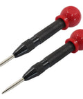 Heavy Duty Built Different Spring Loaded Center Punch 2 Pack with brass body and red grips, designed for precise marking.