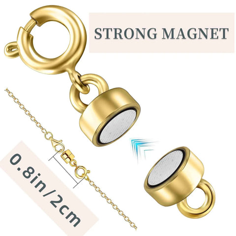 Magnetic Necklace Clasps Set For Easy No Fuss Closures And Arthritis Friendly Wear, shown in 14K gold with chain, size 0.8in/2cm