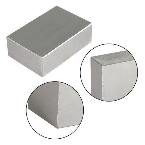 Front view of hardened steel precision milling block 1x2x3 inches; solid, no holes.