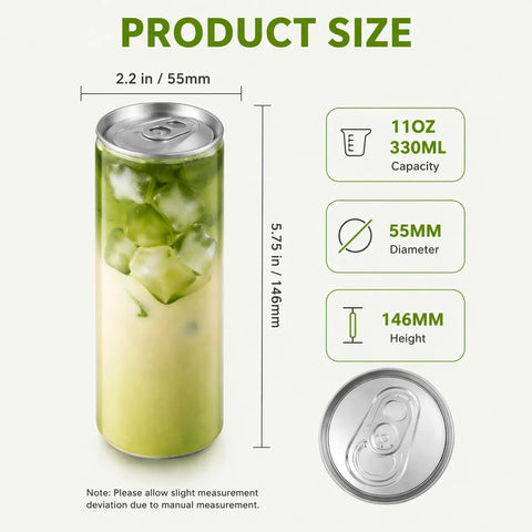 11oz PET Can Cups With Aluminum Lids, 330ml Disposable Sealed Cups, image showing product size and can lid detail
