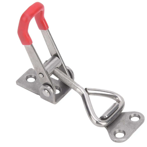 304 Stainless Steel Toggle Clamp Clip Set with adjustable red handle and strong clamp, durable hand tool for woodworking and metal projects
