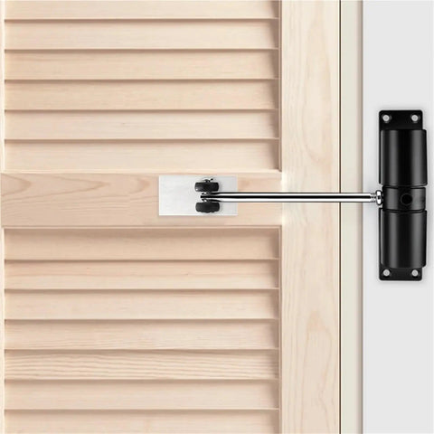 Simple Household Automatic Door Closer with Silent Close Invisible Mount 160 mm x 126 mm black finish installed on interior door