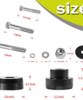 CNC Billet Aluminum Body Mount Bushings Kit for Camaro Nova Chevy II 1967-1981 with bolt and nut sizes shown