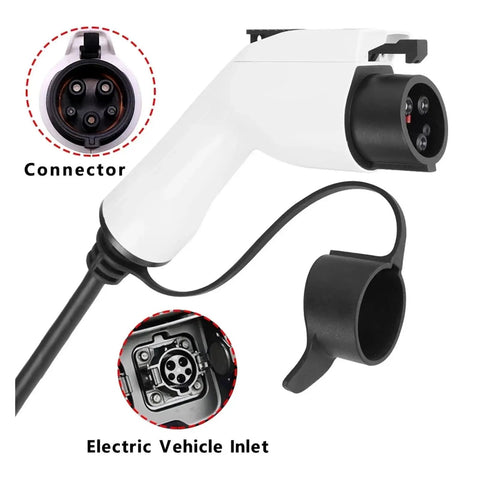 Heavy Duty Portable EV Charger With Type 2 Charging Cable 16 Amp Level 2 3.5 Meter Cord IP67 Weatherproof Electric Vehicle EVSE connector and inlet.