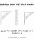 Diagram of Heavy Duty Wall Mount Shelf Bracket In Stainless Steel L Shape Support For Kitchen Bath Laundry And Garage, dimensions shown.