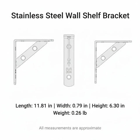 Diagram of Beefy Heavy Duty Stainless Steel Wall Shelf Bracket L Shape Support dimensions and design