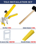 Tile Leveling System Kit With 1000 Spacers, 200 Reusable Wedges, Tile Plier And Rubber Mallet For Quick, Easy Ceramic And Stone Tile Installations One Eighth Inch Leveling Set displayed