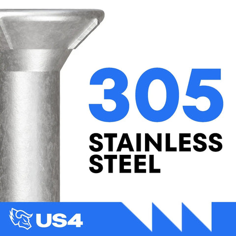Built Tough Stainless Steel Self Drilling Screws With T25 Star Drive, Heavy Duty Deck And Framing Fasteners, Subfloor Board Hardware, Size Ten By Two Point Five Inch, 100 Count Bulk Pack close-up of 305 stainless steel screw.