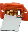 Manual Control Blower Motor Resistor For Hyundai Elantra And Elantra Coupe with orange casing and metal connectors for easy installation.