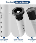 Close-up of a heavy duty sliding door security bar 17 to 50 inch adjustable with rubber tips, white finish, showing buckles and rubber head.