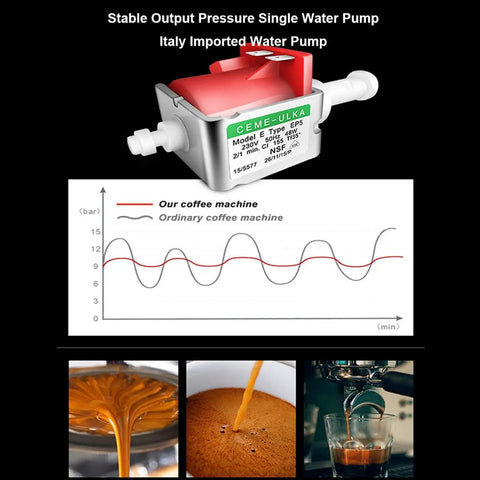 Commercial Semi Automatic Espresso Machine With Dual Boiler System 550Ml Extraction Boiler And 1L Steam Boiler water pump and performance comparison chart