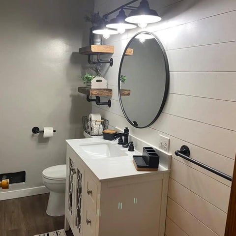 Three Light Bathroom Vanity Light With Industrial Vintage Farmhouse Rustic Style Black Matte Finish Wall Sconce Fixture