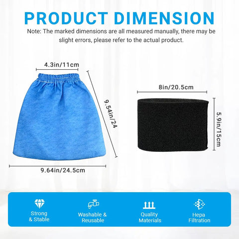 Product dimensions of 6 Pack VRC5 Filter Bags And 2 VFF51 Foam Filters Kit For Vacmaster 4 To 16 Gallon Wet Dry Vacs Replacement VRC51 Part