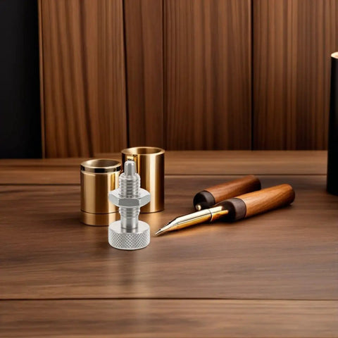 Tough As Nails M10 Stainless Steel Spring Loaded Indexing Plunger Pin displayed on wooden table with tools.