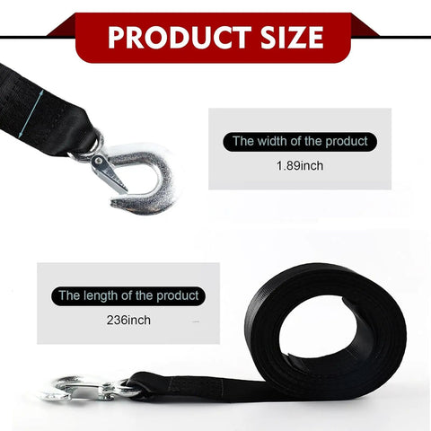 Beefy 2 Inch Wide 20 Foot Winch Strap With Solid Hook, 10000 Lbs Tow Rope Built For Cars, ATVs, Jet Skis, Trailers And Wave Runners, Nylon Heavy Duty Universal Tow Strap For Towing And Bundling, 1.89in x 236in