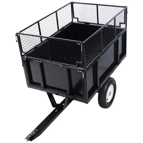 Beefed Up 2 In 1 Dumping System ATV Trailer Steel Dump Cart Heavy Duty Tow Behind Cart For Tractors ATV UTV Lawn Mowers