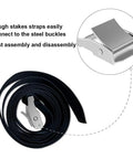 Close-up of bonus belt straps with steel buckle from Heavy Duty Trampoline Stakes Anchor Kit With Corkscrew Steel Stakes And T Hook.