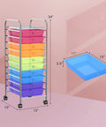 10 Drawer Rolling Storage Cart With Removable Drawers, Universal Casters And Two Brakes, Flexible Organizer, Rainbow Finish