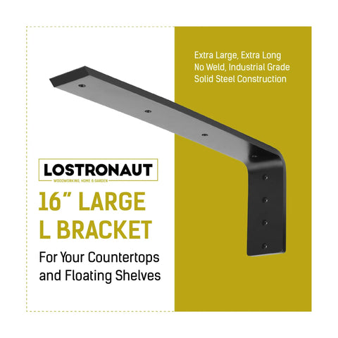 Heavy Duty 16 Inch L Bracket Shelf Support For Floating Shelves Countertops Wall Mounts And Hanging Installations Built Tough From Solid Steel For Maximum Weight Capacity.