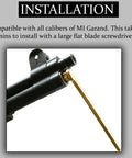 Installation of Heavy Duty Black Steel Gas Cylinder Screw For M1 Garand Rifle with tool, showing precision fit and compatibility.