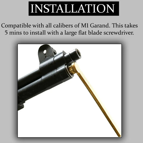 Installation of Heavy Duty Black Steel Gas Cylinder Screw For M1 Garand Rifle with tool, showing precision fit and compatibility.