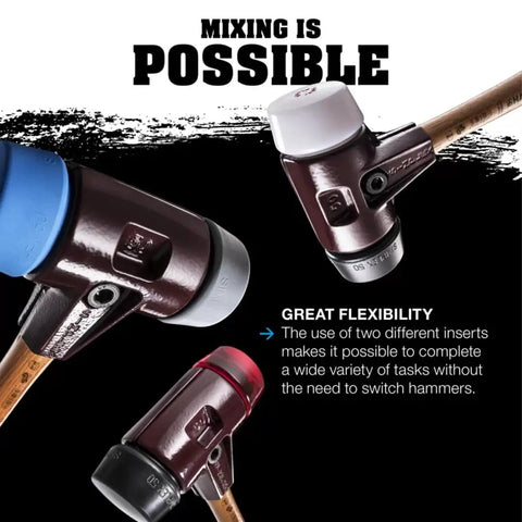 Pro Grade Heavy Duty Soft Faced Mallet With Dual Inserts Rubber Black Medium Hard And White Superplastic Durable