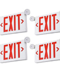 LED Exit Sign With Battery Backup And Emergency Lights, Dual Face, Red Letter, Two Adjustable LED Heads, UL Listed, AC 120 277V, Pack Of 4