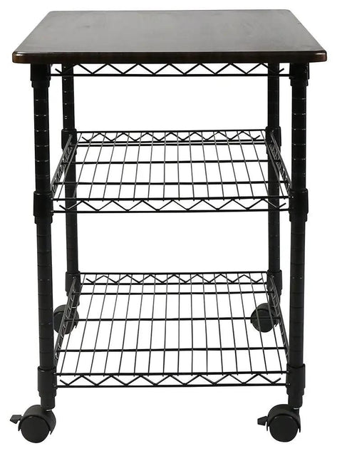 Rock Solid Three Tier Printer Stand Desk Organizer In Sleek Black Finish Scratch Resistant Laminate Top With Heavy Duty Steel Frame For Clean Home Office Setup And No Nonsense Desktop Storage Solutions