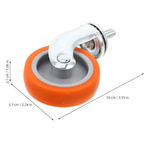 4pcs Inch M8 TPR Rolling Furniture Casters with Brake Orange, close-up of single caster with gray wheel and metal mount.