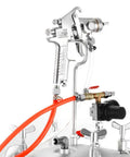 Close-up of the upgraded spray cannon on the Pro Grade 10L Pneumatic Paint Pressure Pot for smooth lacquer applications.