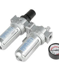 1/2-Inch Air Filter Regulator Lubricator Gauge Kit With Oil Water Separator for compressed air tools, silver dual unit with gauge