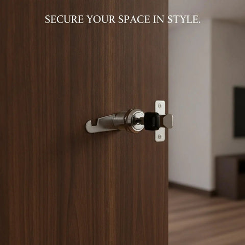 Cabinet Cam Lock Replacement For Office Desks And Wardrobes, Zinc Alloy Silver Finish in use on a wooden door.