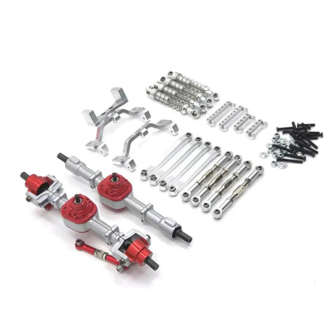 Beefed Up One Twelfth Scale Chassis Frame Upgrade Kit With Front And Rear Axle Assembly, Tie Rods And Shock Absorbers, Durable Metal Construction, Black, Fits MN D90 D91 D96 D98 99S Models And Other One Twelfth Scale Rigs