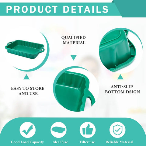 Detailed view of Two-Pack 19.7x15.4x4 Inch Oil Drain Pans, showcasing green trays with anti-slip design and durable material.