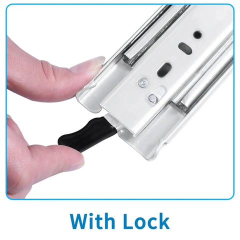 Heavy Duty Locking Drawer Slides 260 Lb Capacity With Full Extension 3 Fold, With Lock lever close-up
