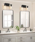 Two Light Black Vanity Lights For Bathroom Over Mirror With Clear Glass Shades And Metal Bases Modern Industrial Wall Sconces