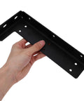 Floating Shelf Brackets Invisible Installation No Fuss Two Pack Wall Mounted Heavy Duty Iron Supports, hand holding a black bracket