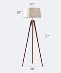 Tall Tripod Floor Lamp With Wood Legs And Cream Drum Shade, Modern Mid Century Style LED Lamp, 61 inches, Walnut Brown Finish
